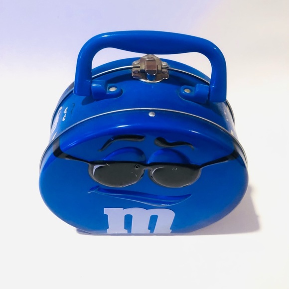 M & M’s metal lunchbox lightweight Blue RARE Vintage - Picture 3 of 6